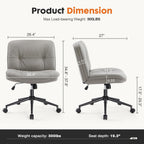 Sweetcrispy Criss Cross Chair with Wheels, Wide Seat PU Leather Armless Office Desk Vanity Chair, Comfortable Adjustable Swivel Computer Task Chairs for Bedroom, Small Space Make Up, Grey