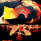 Belly Dance Fan Veil, Colorful Long Folding Bamboo Fan with Silk Streamers for Dancer Art Show Party Performance