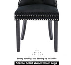 Virabit Velvet Dining Chairs, Tufted Upholstered Dining Chairs with Nailhead Back and Ring Pull Trim, Solid Wood Dining Chairs for Kitchen/Bedroom/Dining Room (Black, Set of 2)