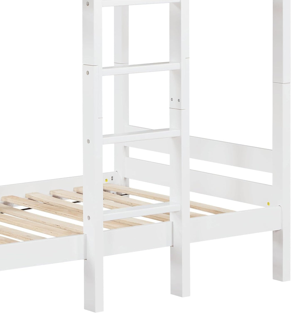 White Twin,Twin Bunk Bed with Ladder