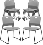 KLASIKA Stackable Guest Reception Chairs, Stacking Office Chair with Ergonomic Lumbar Support & Metal Legs, Plastic Desk Chairs for Conference School Church Waiting Meeting Break Room Set of 8, Gray
