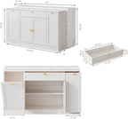 ONBRILL 63" Kitchen Island with Storage, Island Table with Power Outlet & Trash Cabinet, Kitchen Island with Marble Countertop for Kitchen, Dining Room, Living Room, White