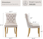 Velvet Dining Chairs Set of 4, Mid Century Tufted Dining Room Chairs with Nailhead Back Ring, Metal Legs, Modern Style for Kitchen, sillas de comedor (Beige, Golden Legs, 4 Pcs)
