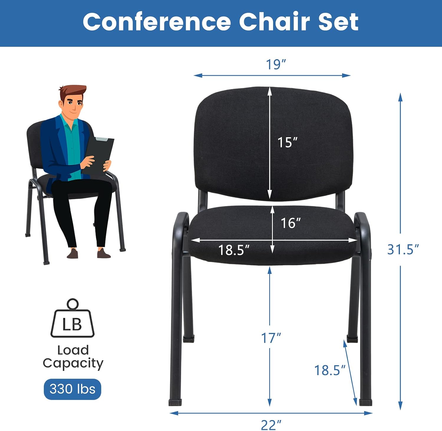 RELAX4LIFE Reception Waiting Room Chairs - Office Guest Chairs Set of 2 w/Ergonomic Backrest & Padded Seat, Armless Lobby Chair for Home Church Conference Meeting, Stackable Reception Chairs (2)