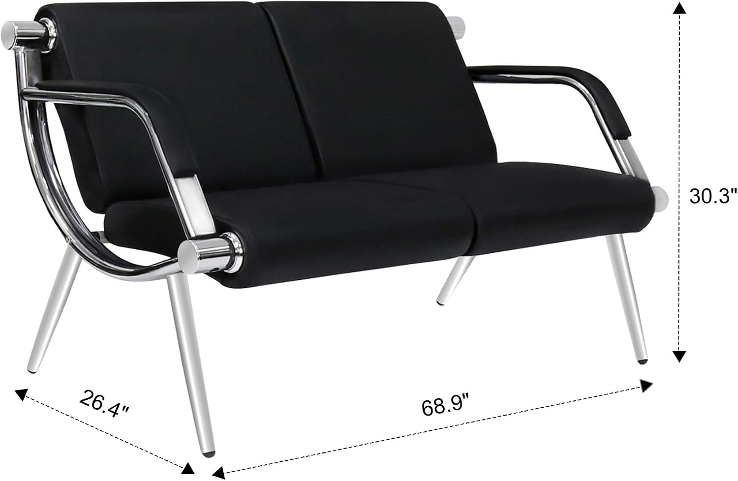 Peach Tree Black Leather Executive Side Reception Chair Office Waiting Room Guest Reception, Salon Barber Office Waiting Chair Bank Hall Airport Reception Waiting Chair 2 Seat Bench