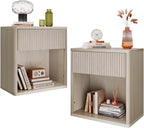 WLIVE Night Stand Set of 2, Wood Nightstand Sets with Storage Drawer and Open Shelf, Fluted Bedroom Nighstands, Mid Century Bed Side Table, End Tables Living Room, Dorm, Home Office, White Alder