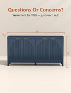 58" Modern Fluted Sideboard Buffet Cabinet with Storage, Modern Credenza with Arched Doors, Coffee Bar Table, Wood Media TV Console Table Credenza for Living Room Hallway Entryway (Blue)