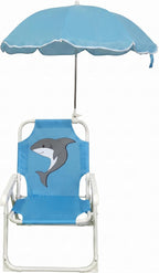 Foldable Toddler Lawn Chair with Umbrella - Lightweight Cartoon Shark Baby Beach Chair, Blue, 27.56×19.49 Inch