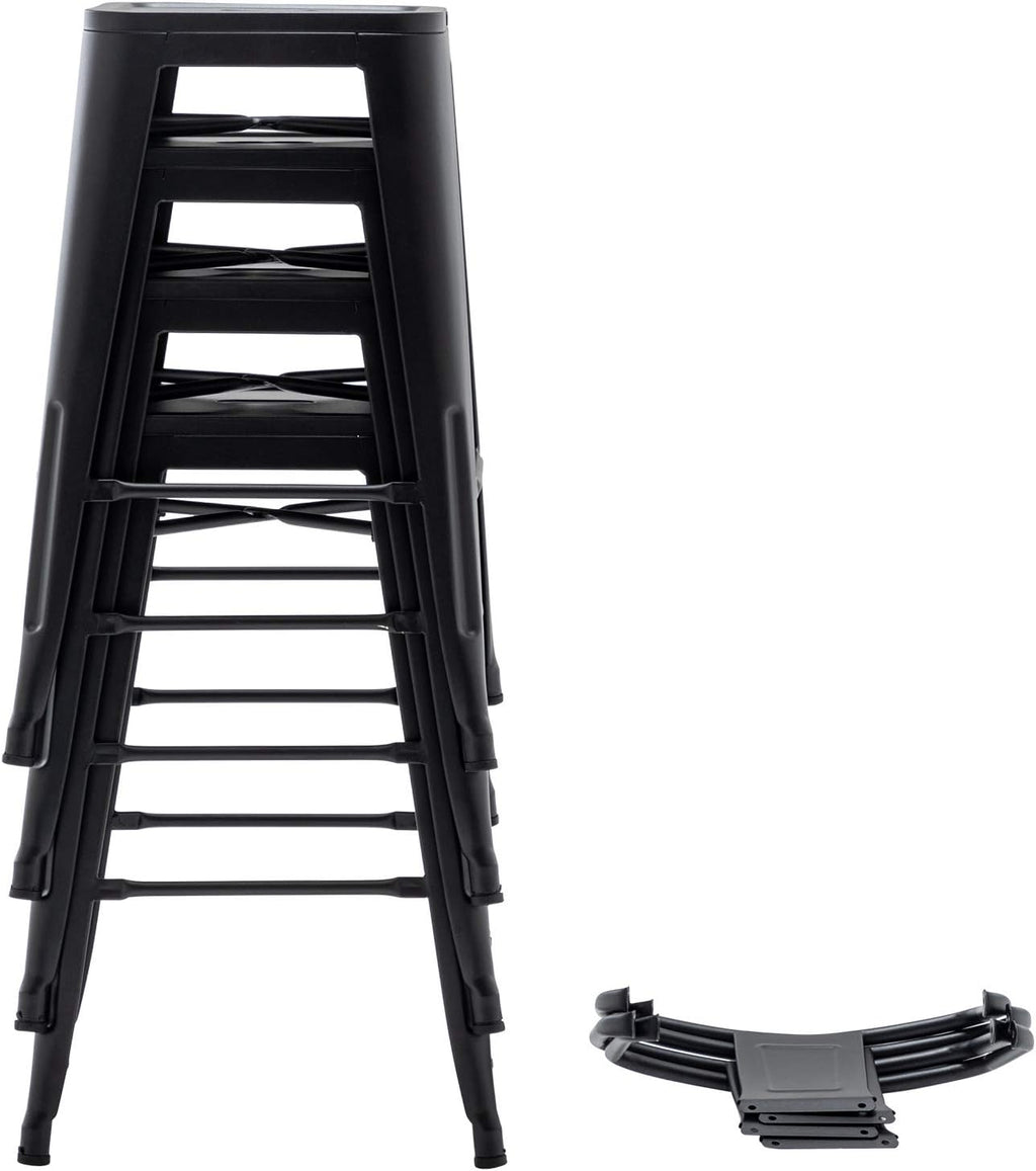 30 inch Metal Bar Stools Set of 4 Bar Height Stools with Backs Industrial Low Back Bar Chairs for Indoor Outdoor Matte Black