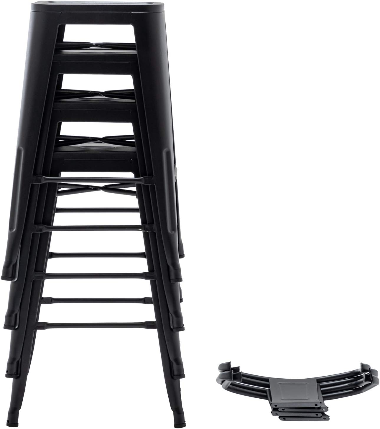 30 inch Metal Bar Stools Set of 4 Bar Height Stools with Backs Industrial Low Back Bar Chairs for Indoor Outdoor Matte Black