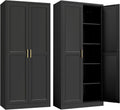 SteeLoong Kitchen Pantry Cabinet,71”Black Metal Pantry Storage Cabinet with Doors and 4 Adjustable Shelves,Kitchen Cabinet with 2 Gold Handles,Tall Cabinet for Livingroom,Pantry, Bathroom