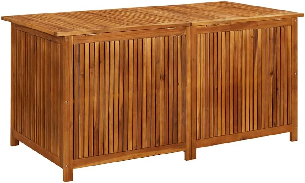 Solid Acacia Wood Outdoor Storage Box 59.1x31.5x29.5 Inches, Waterproof Zippered Bag, Gas-Lift Lid Bench for Patio Garden Cushions Tools