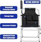 Tall Makeup Chair, Foldable Director Chairs, Portable Makeup Artist Chair w/Side Table Cup Holder Storage Bag and Footrest, 400LBS Load Capacity, Black, 41''