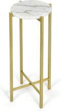 Collapsible Drink Table, Gold Metal Frame with White Marble Top