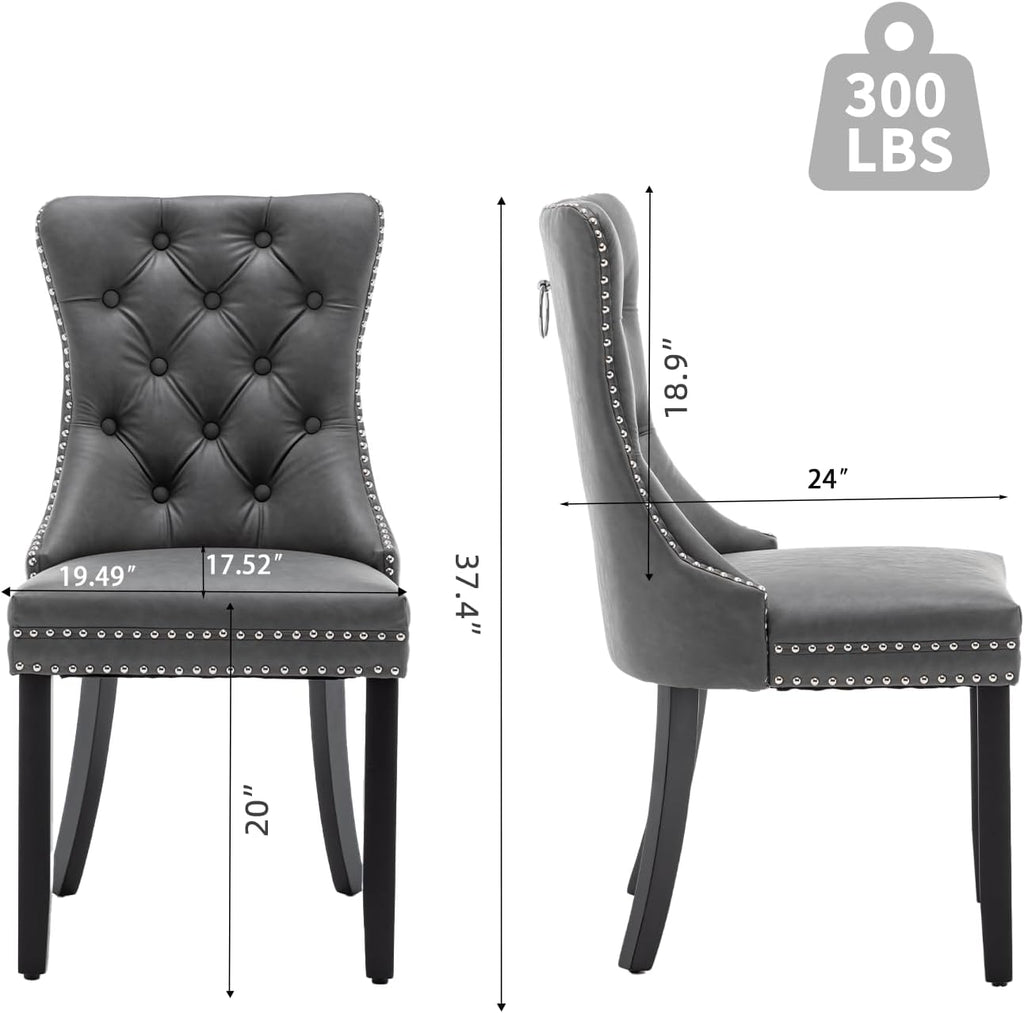 Leather Dining Chairs Set of 4, Upholstered Dining Room Chairs with Nailhead Trim, Sillas de Comedor Modernas 4, Wooden Kitchen Chairs for Dining Room, Living Room, Kitchen, Bedroom, Grey