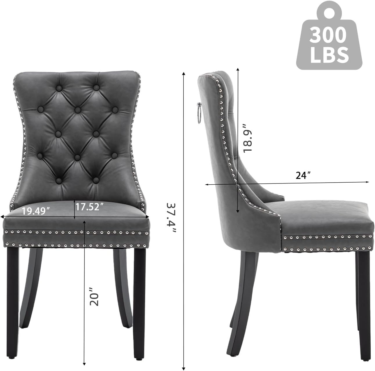 Leather Dining Chairs Set of 4, Upholstered Dining Room Chairs with Nailhead Trim, Sillas de Comedor Modernas 4, Wooden Kitchen Chairs for Dining Room, Living Room, Kitchen, Bedroom, Grey
