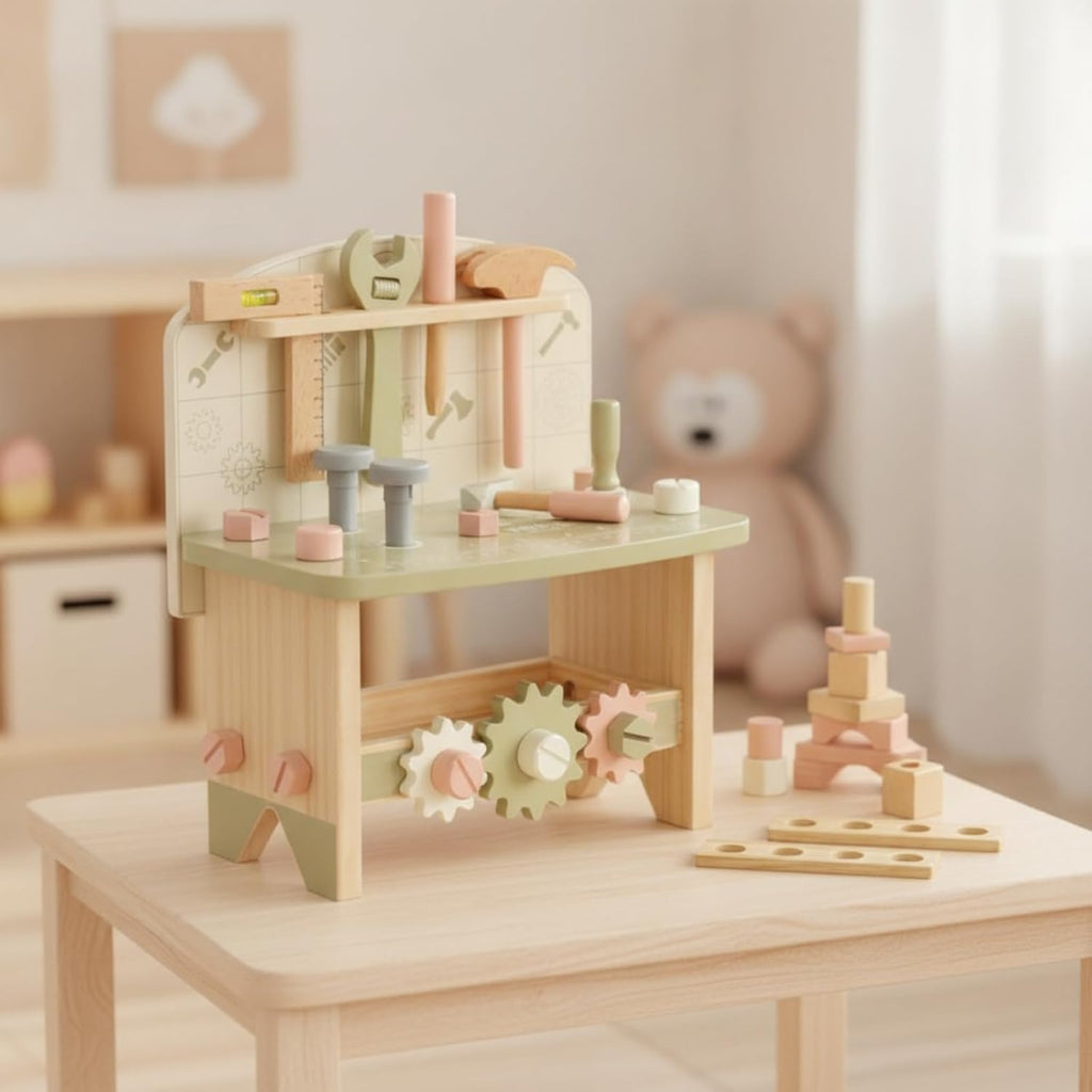 Wooden Toy Workbench Hands-on Wooden Tool Bench Compact Children's Tool Bench for Young Children