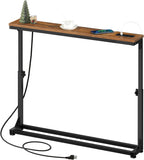 HOOBRO Narrow Console Table with Charging Station, Adjustable Height Sofa Table (25''-32.9''), Slim Behind Couch Table for Small Spaces, Entryway, Living Room, 39.4" Rustic Brown BF95UXG01