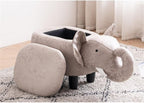 Pemberly Row Elephant Fabric Storage Ottoman/Stool, Gray/Black Finish, 15.75"H x 14.17"W x 28.74"D, Upholstered Kids Room Seating with Storage, Cute Animal Theme, Easy Assembly for Bedroom or Playroom