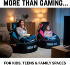 Gaming Bean Bag Chair Cover for Kids, High Back, Large Pockets, Blue