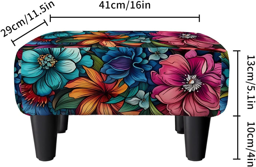 Flower Linen Ottoman Small Footstool with Legs for Living Room Bedroom | vintage floral small foot rest,extra seating,small foot rest for couch,entryway bench,shoe bench