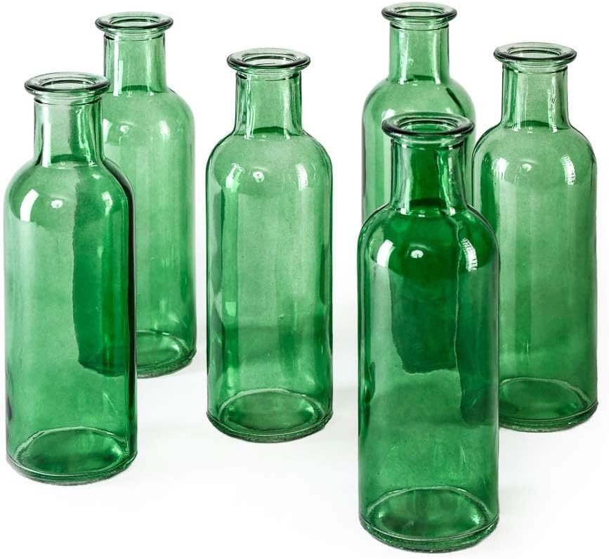 Serene Spaces Living Large Green Bud Vases, Apothecary Jars, Decorative Glass Bottles, Centerpiece for Wedding Reception, Antique Decoration, Flower Vases, 6.5" Tall & 2" Diameter, Pack of 48