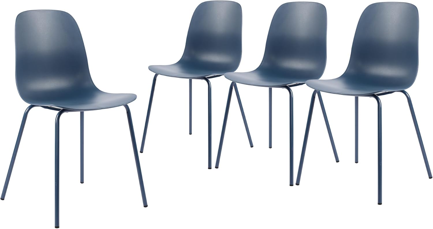 Mid Century Kitchen Chairs Set of 4,Blue Plastic Dining Chairs Outdoor Chairs with Metal Legs for Living Room,Dining Room(4pcs,Navy Blue)