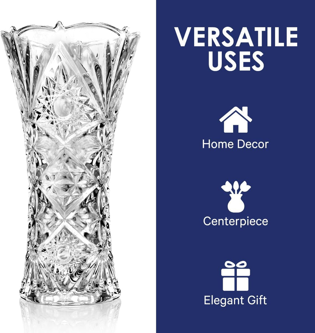 CS Crystal Vase 12-inch high, Sunshine Design, for Flowers & Decor. Lovely Nice Shiny Piece. Perfect as a Gift, Suitable for All Occasions.