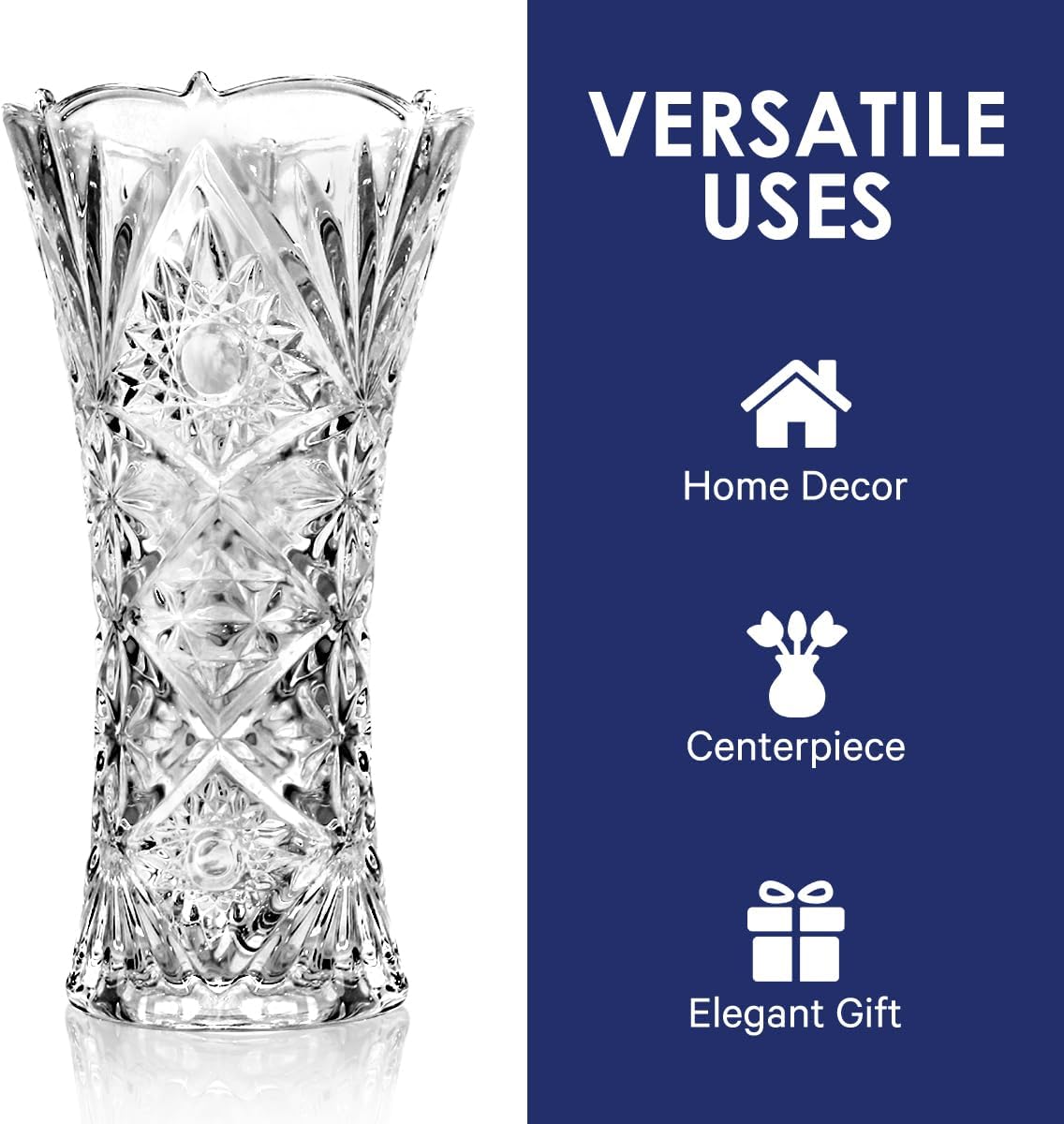 CS Crystal Vase 12-inch high, Sunshine Design, for Flowers & Decor. Lovely Nice Shiny Piece. Perfect as a Gift, Suitable for All Occasions.