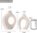 Liotww Ceramic Vases for Home Decor Set of 2, Off White Boho Small Flower Vase, Minimalist Decorative Modern Donut Vase for Living Dining Room Office Entryway Book Shelf Coffee Console Table Décor