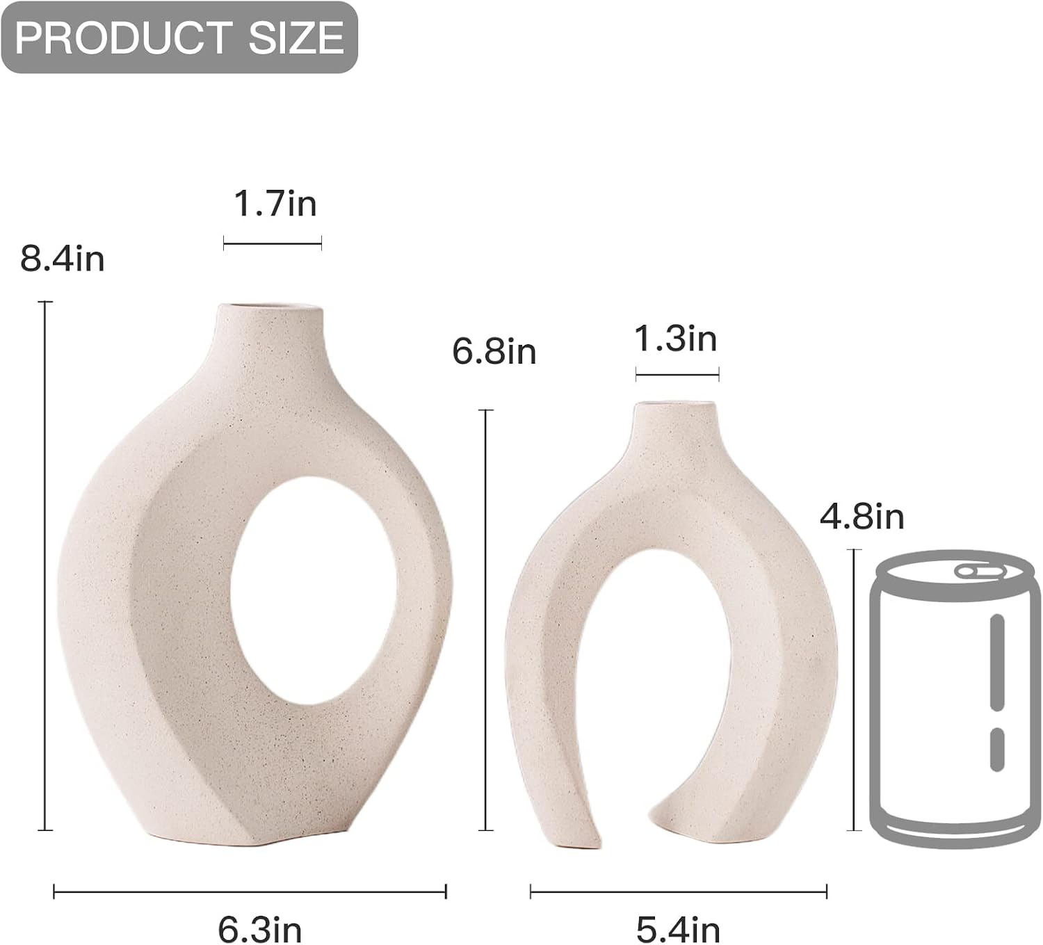 Liotww Ceramic Vases for Home Decor Set of 2, Off White Boho Small Flower Vase, Minimalist Decorative Modern Donut Vase for Living Dining Room Office Entryway Book Shelf Coffee Console Table Décor