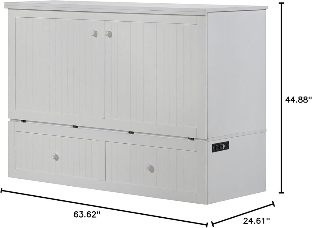 Mega Solutions Murphybedz Tuscany Murphy Cabinet Chest Bed with Charging Station 6 Inch (White, Queen)