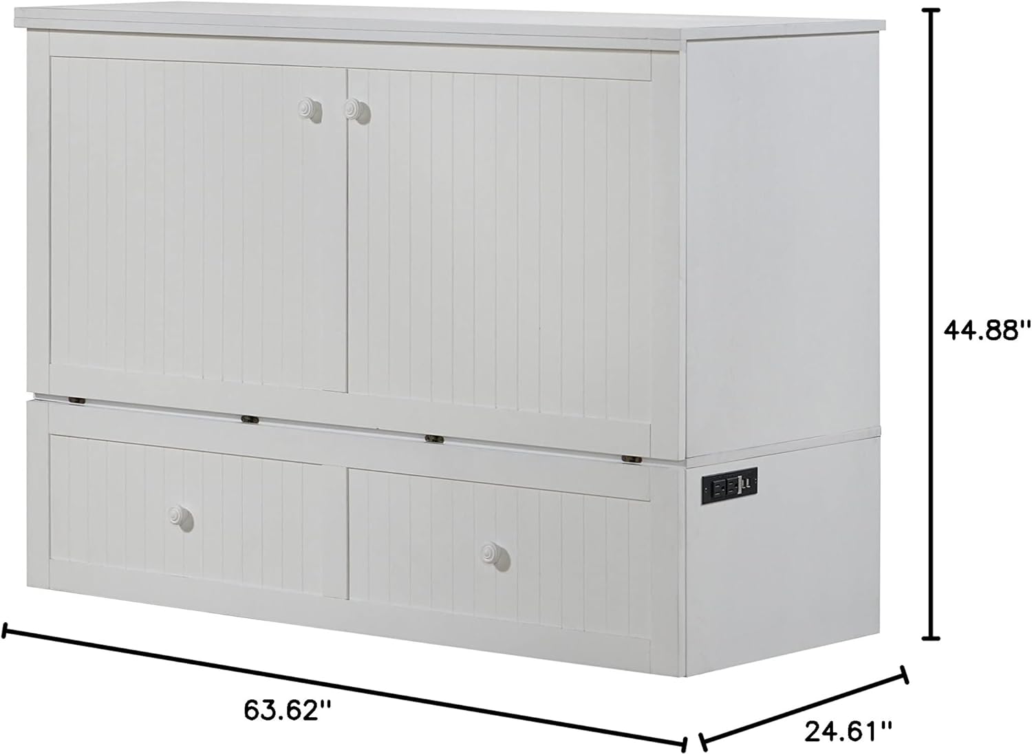 Mega Solutions Murphybedz Tuscany Murphy Cabinet Chest Bed with Charging Station 6 Inch (White, Queen)