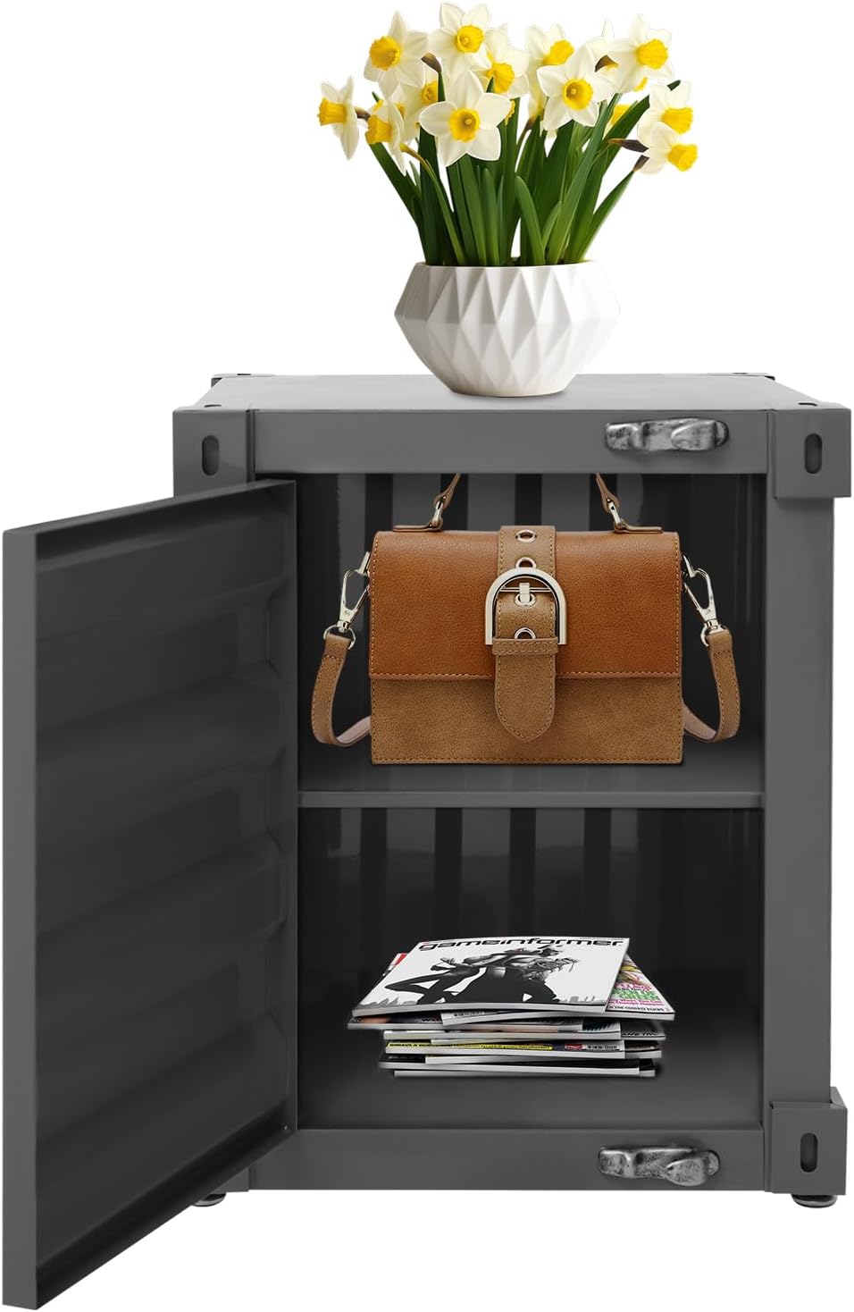 Industrial Wind Bedside Table, Metal Container Cabinet with Combination Lock, Furniture Decor Storage Iron End Table, 2 Tier Nightstand for Bedroom Living Room Garage Office (Black)