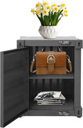 Industrial Side Table with Lock, Shipping Container Design Metal End Table, Small Storage Cabinet Side Table Storage Cabinet for Living Room, Bedroom, Office, 40x40x50cm (Black)