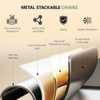 Metal Dining Room Chairs, Heavy Duty Stackable Chairs, Support Up to 380 lb, No Assemble, Kitchen Chairs Set of 4, Space Saving Seating for Home, Living Room, Waiting Room, Outdoor
