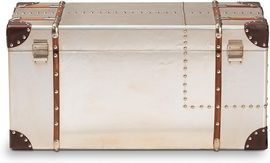 Baxton Studio Bechet Storage Trunk, Silver