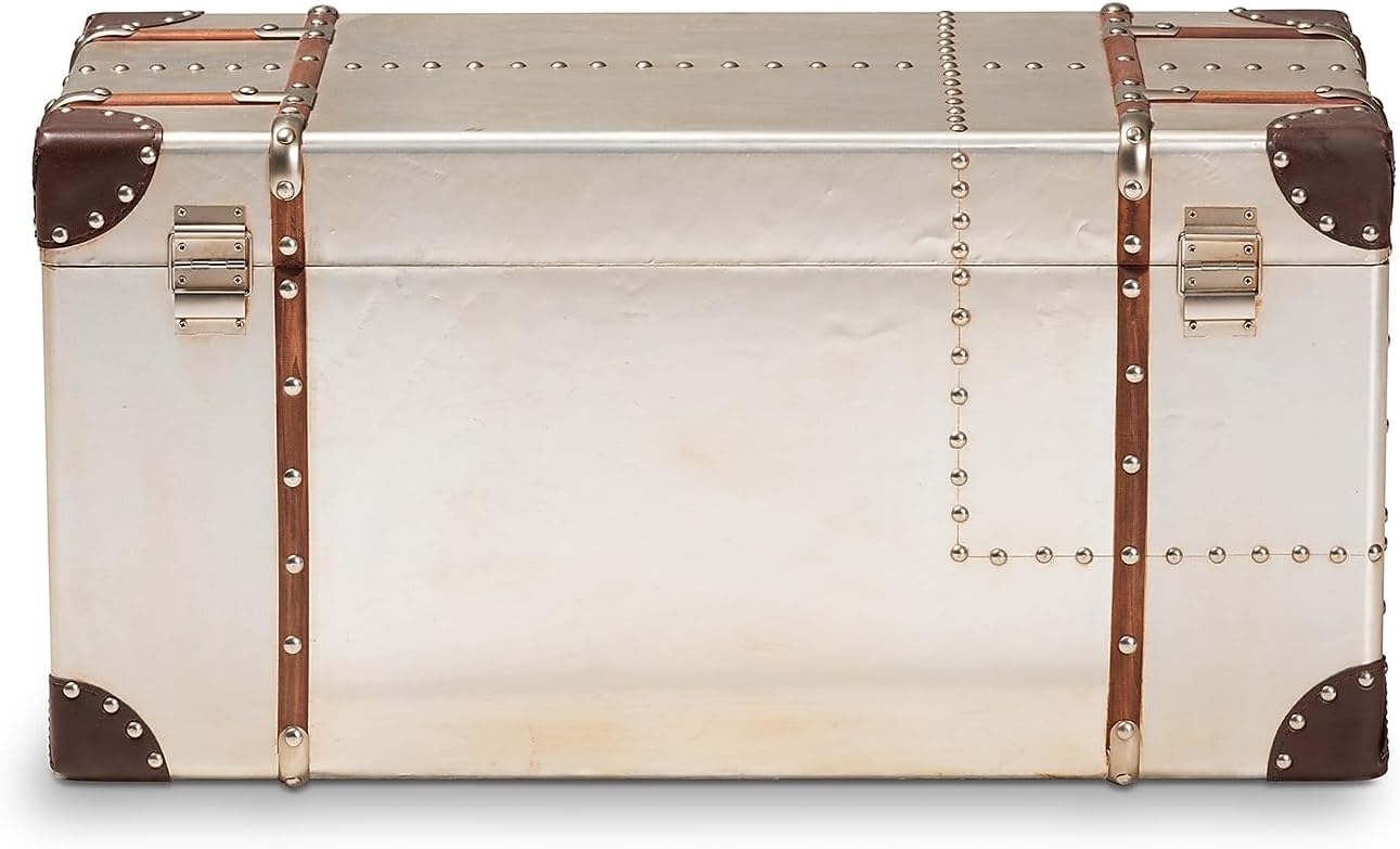 Baxton Studio Bechet Storage Trunk, Silver