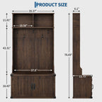 Garvee 77" H Farmhouse Hall Tree with Bench & Shoe Storage, Coat Rack | Mudroom Storage with 5 Tri-Hooks, Enclosed Cabinet, Adjustable Shelf, 2 Top Cubbies, for Entryway, Space Saving, Rustic Brown