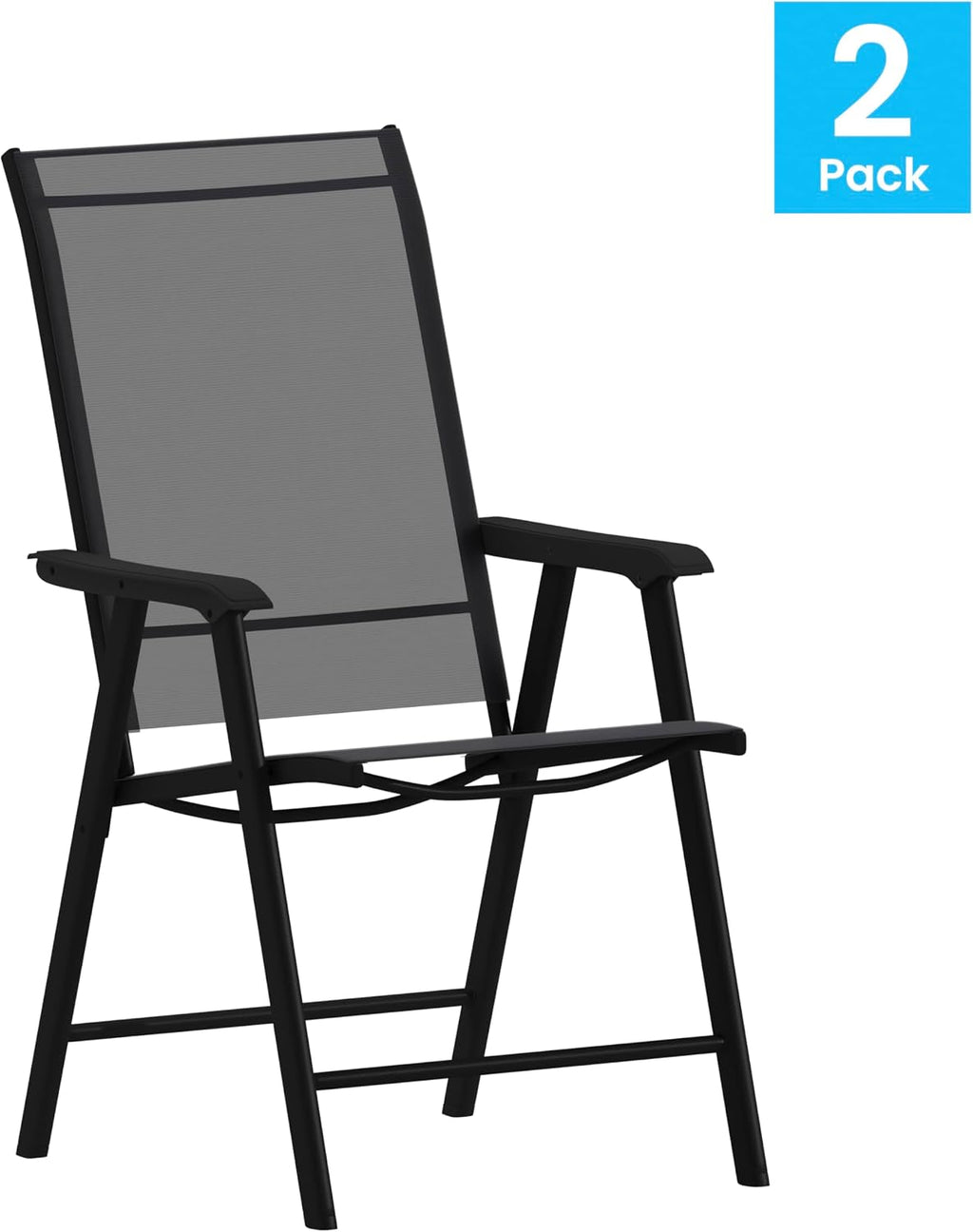 Flash Furniture Paladin Black Outdoor Folding Patio Sling Chair with Black Frame (2 Pack)