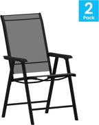 Flash Furniture Paladin Black Outdoor Folding Patio Sling Chair with Black Frame (2 Pack)