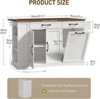 RALGEND Kitchen Island with Power Outlet & Drop Leaf, Rolling Storage Cart with Trash Storage Cabinet, Farmhouse Mobile Island Table for Kitchen, Dining Room, Hidden Casters, White and Walnut