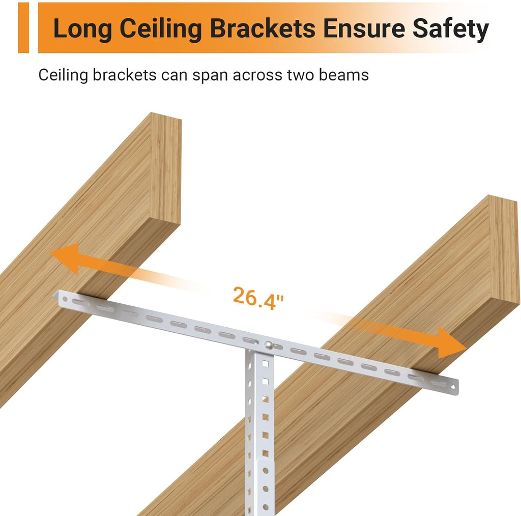 4ftx8ft Overhead Garage Storage Rack, Heavy-Duty Metal Garage Ceiling Storage Rack, 22''-40" Adjustable Ceiling Drop-Down, 750 lb. Loading Weight Capacity, White