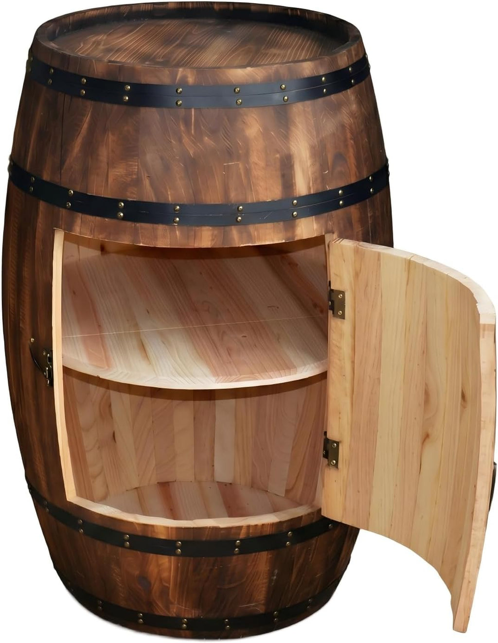 Wooden Whiskey Barrel Table Multi-Functional Wine Barrel Table For Living Room Bedroom Balcony Farmhouse Bar And Rustic Home Decoration With Solid Wood Structure (31.5×18.9×13.8in/80×48×35cm)