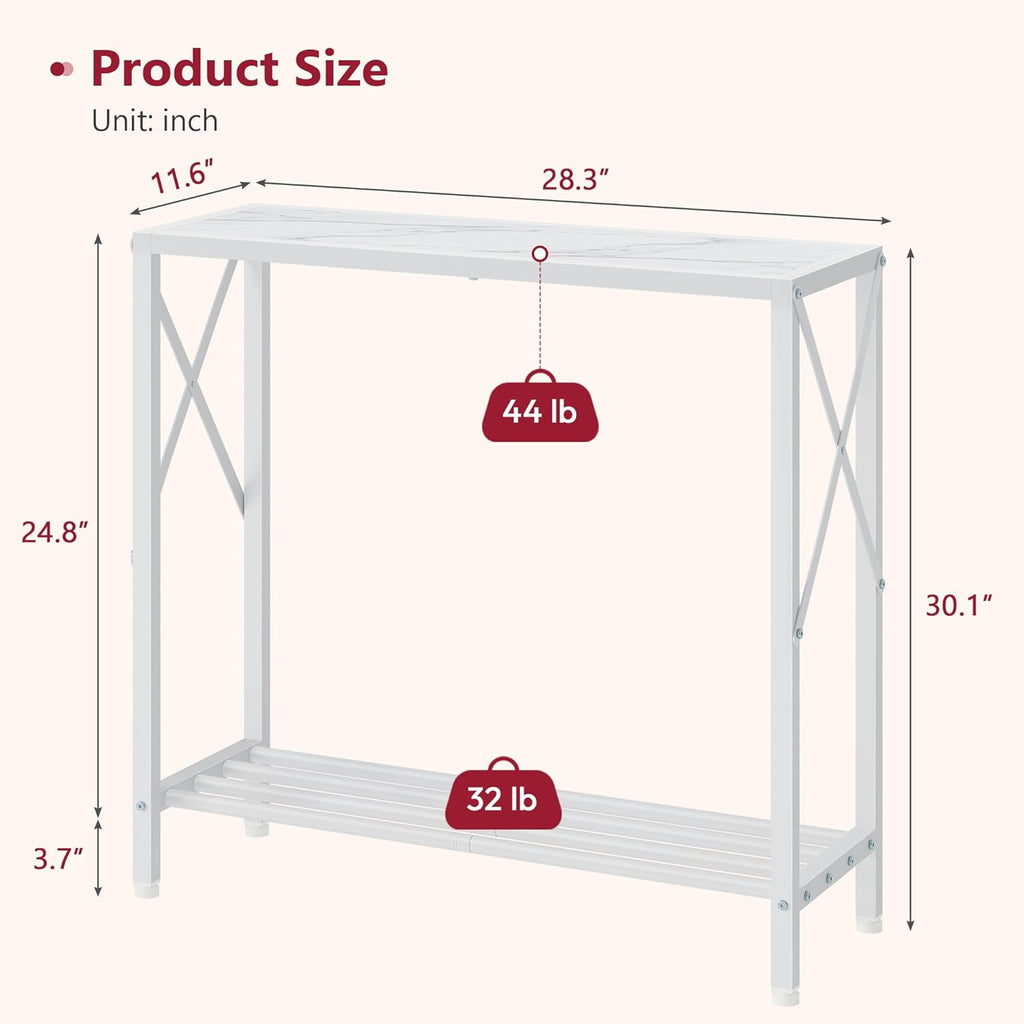 Tajsoon 28.3" Entryway Table, 2-Tier Small Consle Table for Entryway, Narrow Sofa Table with Shelves, Entrace Table for Hallway, Living Room, Corridor, Office, White