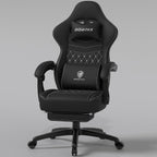 Dowinx Ergonomic Gaming Chair - Breathable Fabric with Gel Pad, Pocket Spring Cushion & Retractable Footrest, Comfortable Gamer Chair with Storage Bag,Deep Black