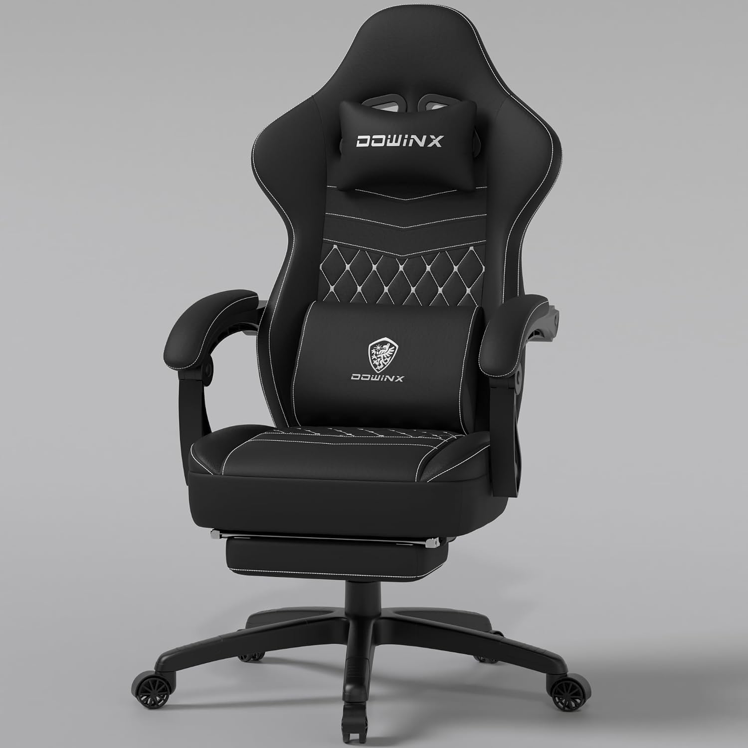 Dowinx Ergonomic Gaming Chair - Breathable Fabric with Gel Pad, Pocket Spring Cushion & Retractable Footrest, Comfortable Gamer Chair with Storage Bag,Deep Black