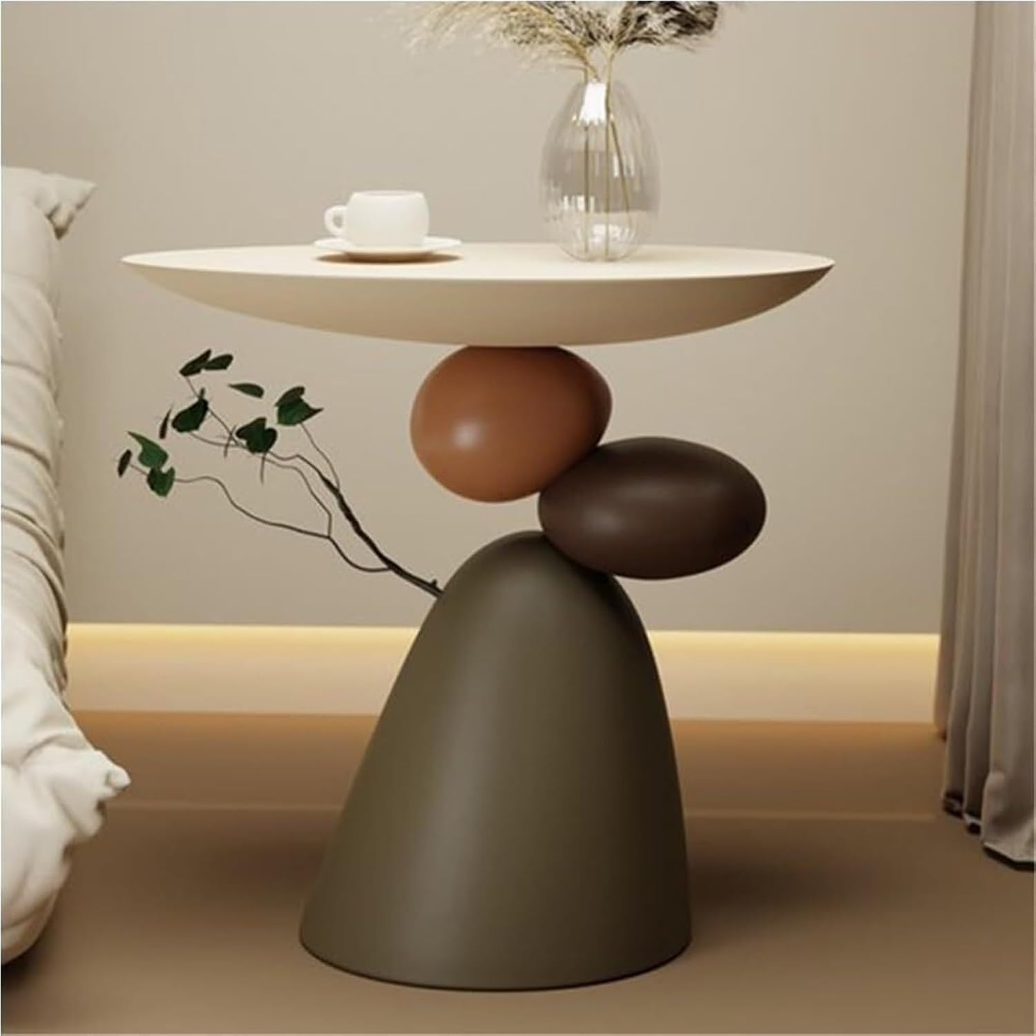 Resin Small Coffee Tables for Living Room Accent End Table Nightstand Bedside Table Snack Tray for Home Lightweight(Beige)