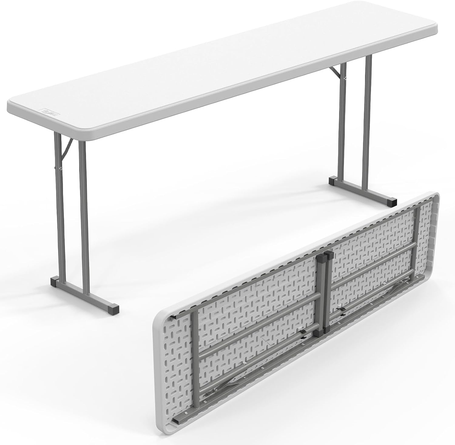 VINGLI 6 FT Narrow Folding Table,Premium Quality HDPE Material and Sturdy Metal Frame, Perfect for Buffet, Seminar, Party, Training, Home Work, White