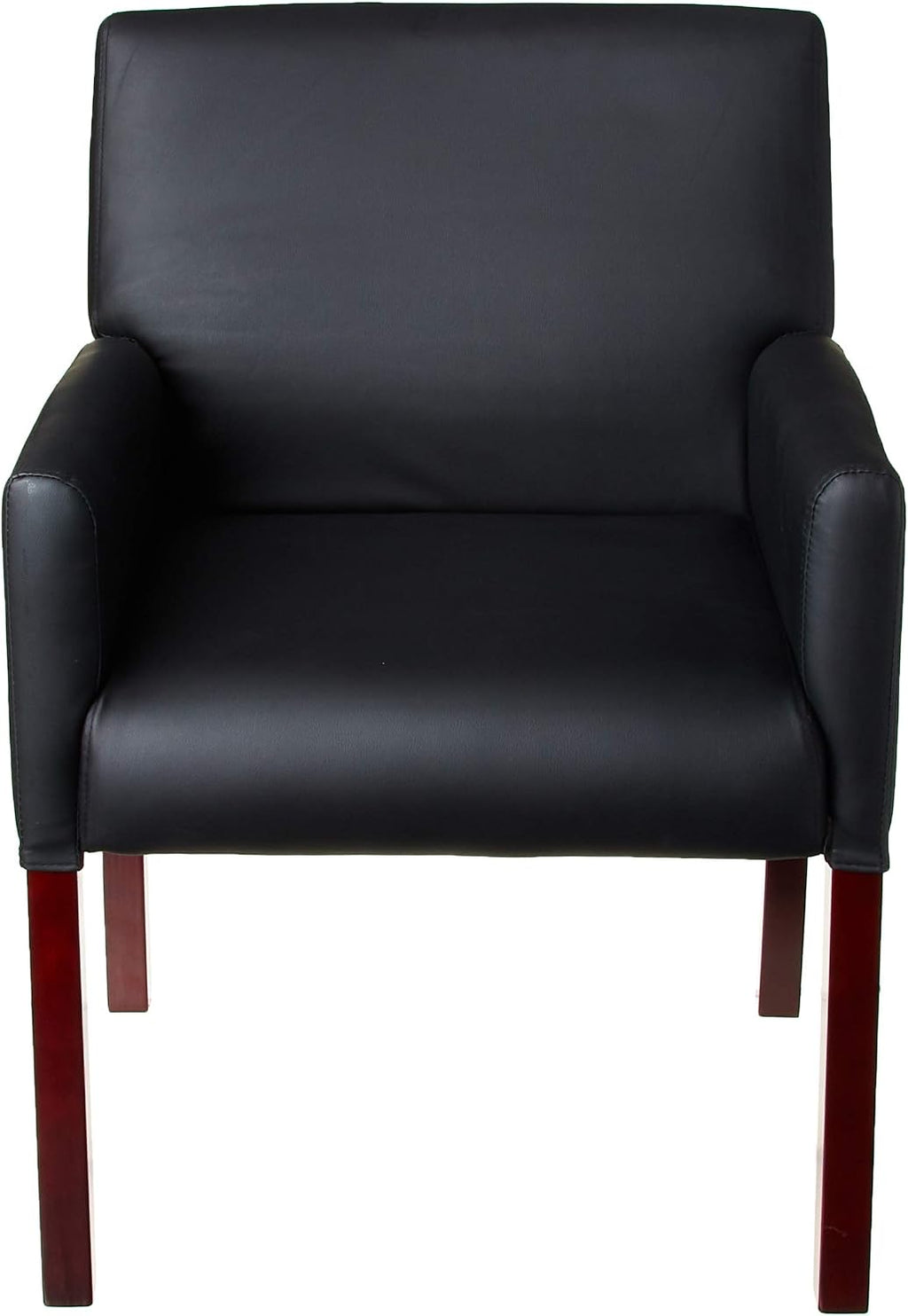 Boss Office Products Reception and Guest Box Arm Chairs with Mahogany Finish in Black